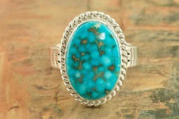 Genuine Kingman Web Turquoise Sterling Silver Navajo Ring